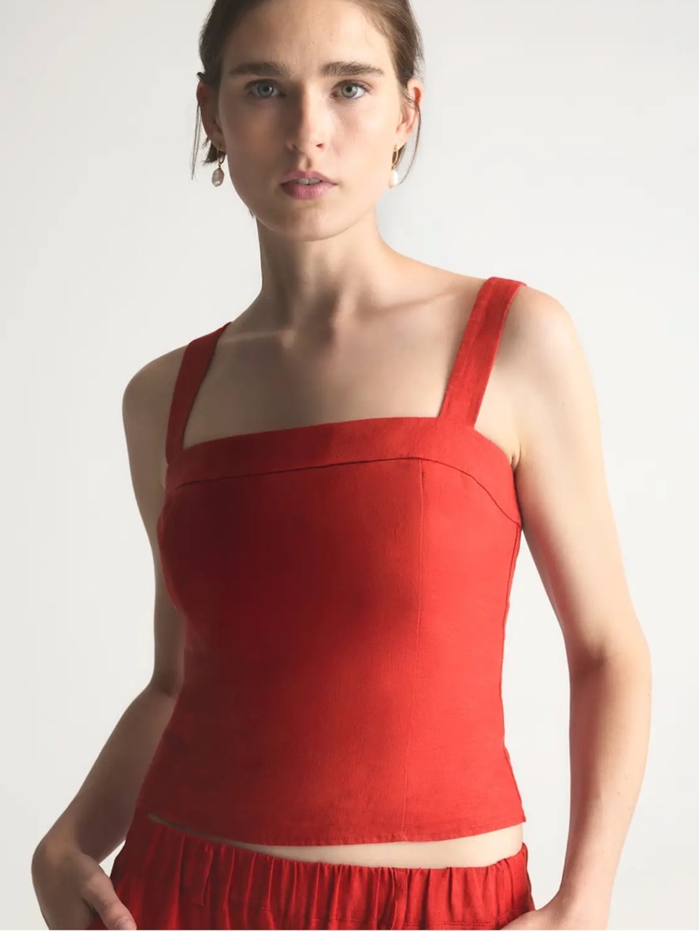 Quince 100% linen Red Linen Square-Neck Bandeau Tank